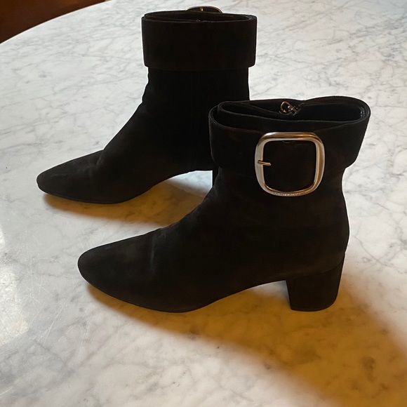 Saint Laurent Joplin Buckled Suede Ankle Boots - Picture 2 of 6